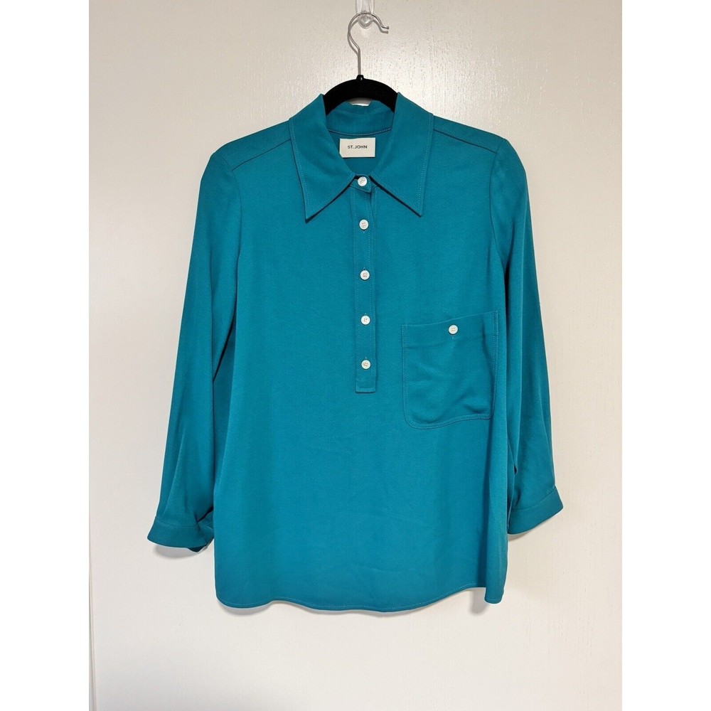 St. John Teal Button Down Blouse Size Small